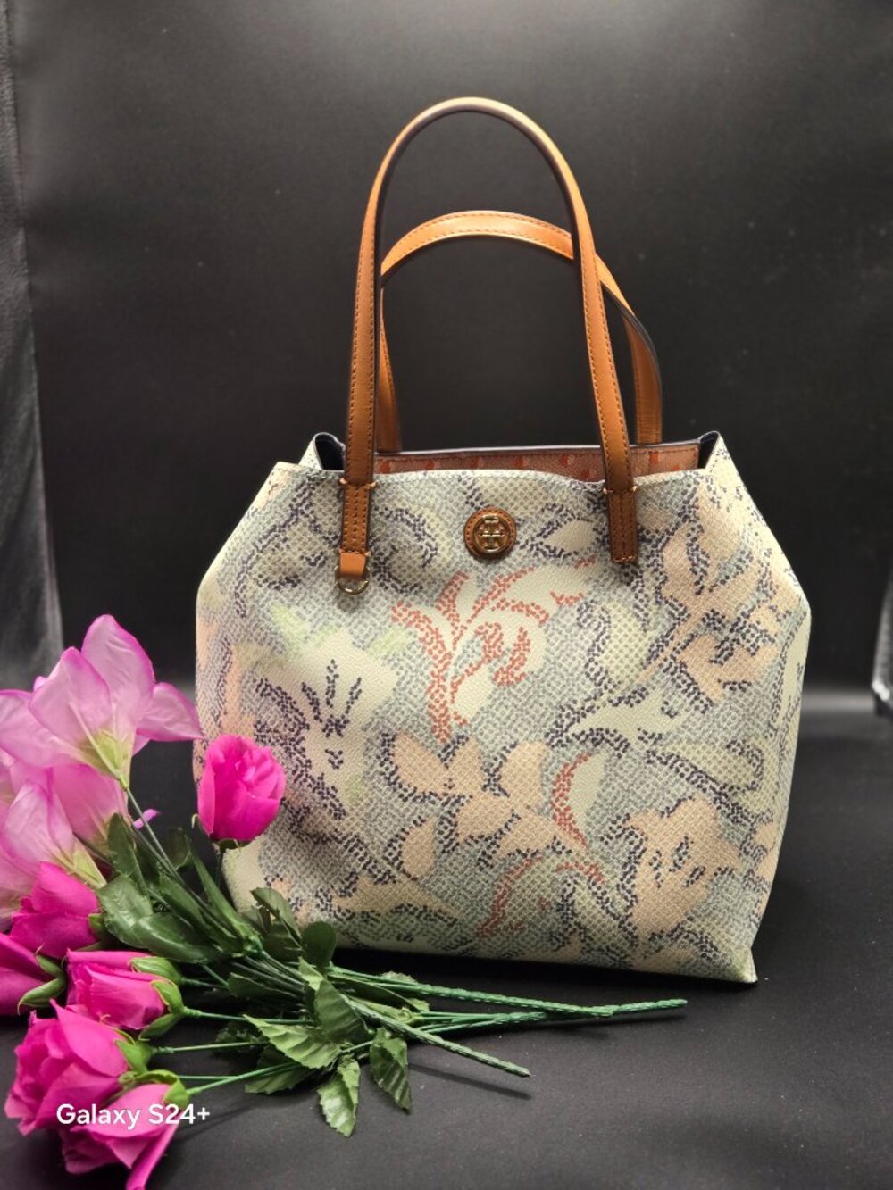 Tory Burch Floral Print Coated Canvas Tote Bag Multicolor Shoulder Bag